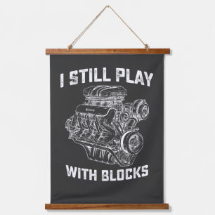 Ich spiele immer noch mit Blöcken Automechaniker Wandteppich Mit Holzrahmen