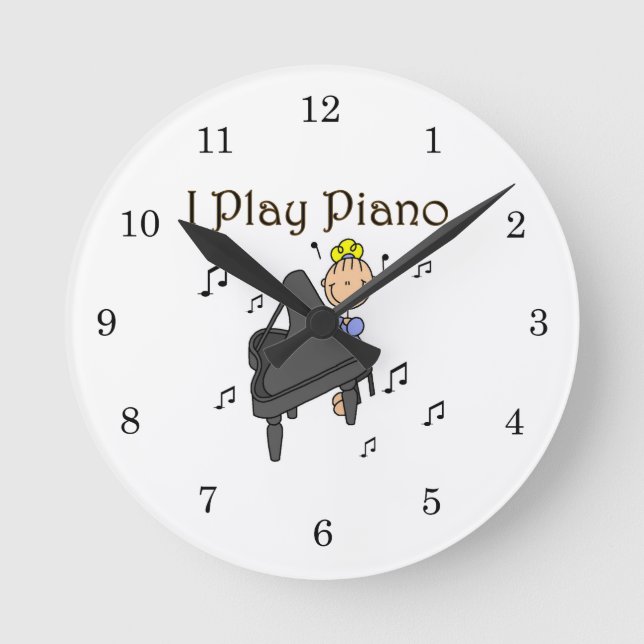 Ich spiele Klavier T - Shirt und Geschenke Runde Wanduhr (Vorderseite)