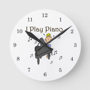 Ich spiele Klavier-T - Shirts und Geschenke Runde Wanduhr