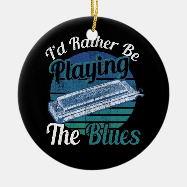 Ich spiele lieber die Blues Harmonica Player Mu Keramik Ornament (Vorne)