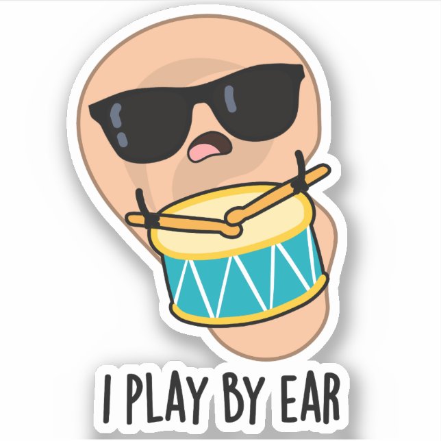 Ich spiele nach Ohr, Funny Drummer Puff Aufkleber (Vorderseite)