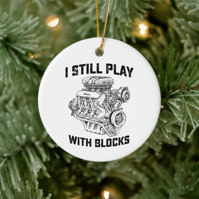 Ich spiele noch mit Blockautomaten Keramik Ornament (Baum)