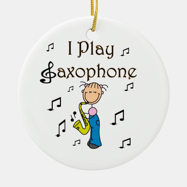 Ich spiele Saxophone Strichmännchen T - Shirt und  Keramikornament (Vorne)