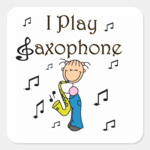 Ich spiele Saxophone-Strichmännchen-T - Shirts un Quadratischer Aufkleber