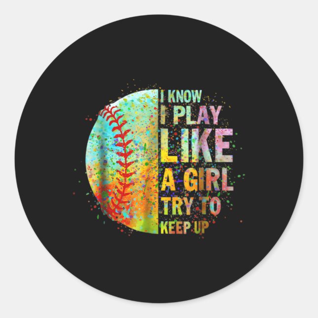 Ich spiele wie ein Versuch, Softball-Ns Behalten Runder Aufkleber (Vorderseite)