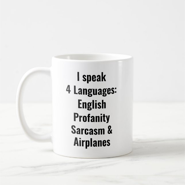 Ich spreche 4 Sprachen, Englisch, Französisch, Sar Kaffeetasse (Links)