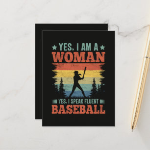 Ich spreche fließend Baseball weibliche Spielerin Ankündigungspostkarte