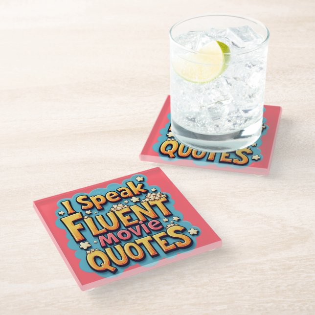 Ich spreche fließend Film Quotes Retro Pop Art Glasuntersetzer (Schrägansicht)