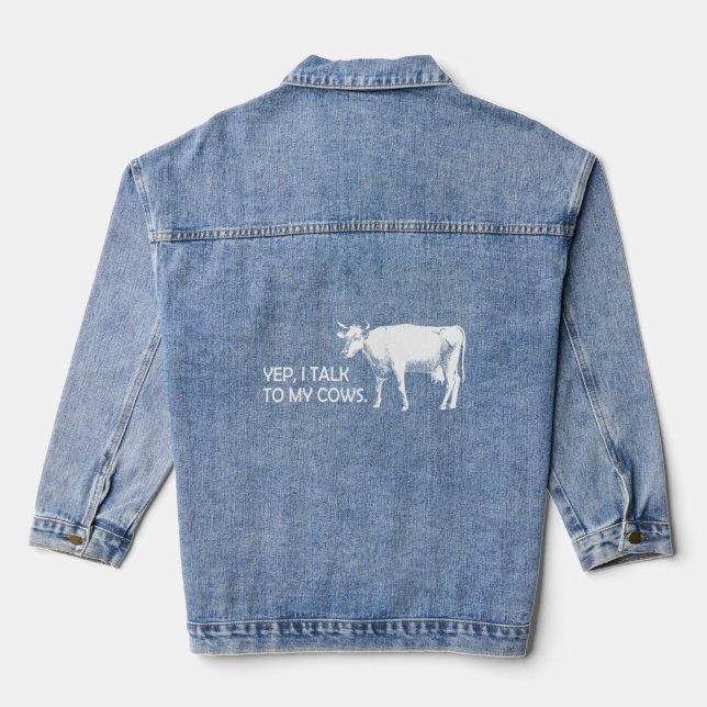 Ich spreche mit meinen Kühen Kühe Rinder Bauer Bau Jeansjacke (Rückseite)