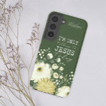 Ich spreche nur mit Jesus heute grüne weiße Blume Samsung Galaxy Hülle<br><div class="desc">Elegante und praktische Samsung-Gehäuse mit grünem Hintergrund und weiche Elfenbeingolden-Blume,  mit Ihrem Namen und Initial und den Worten,  die ich bin nur mit Jesus heute sprechen</div>