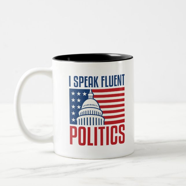 Ich spreche von fließendem politischen Analytiker  Zweifarbige Tasse (Links)