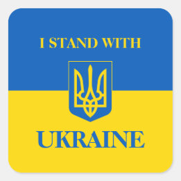 Ich stehe hinter der Ukraine. Ukrainische Flagge & Quadratischer Aufkleber