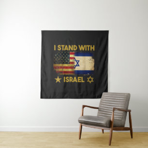 Ich stehe hinter Israel Amerika Flagge Wandteppich
