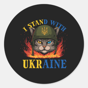 Ich stehe hinter Ukraine Katze Soldat Ukrainische  Runder Aufkleber