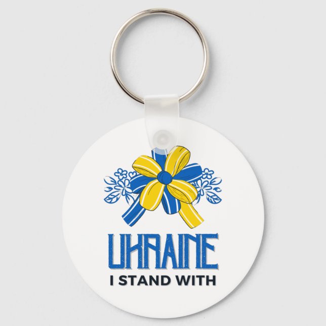 Ich stehe mit der Fahne der Ukraine - Unterstützun Schlüsselanhänger (Vorderseite)