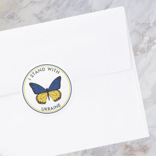 Ich stehe mit der Ukraine auf, die Schmetterlingsd Runder Aufkleber
