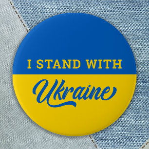 Ich stehe mit der Ukraine blau-gelbe Flagge Ukrani Button