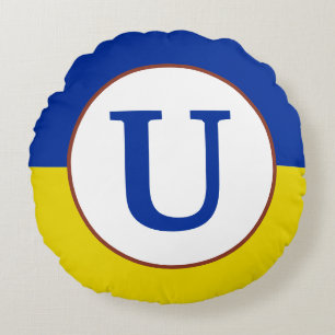 Ich stehe mit der Ukraine blaugelbe Flagge Monogra Rundes Kissen