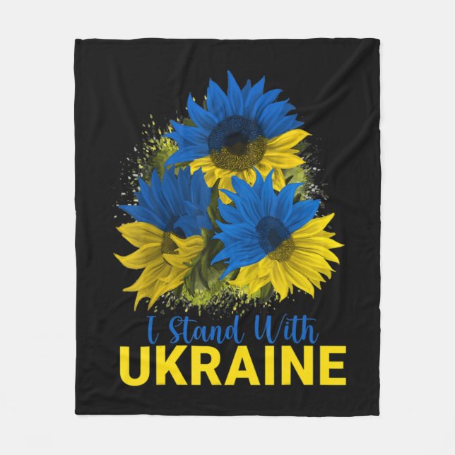 Ich stehe mit der Ukraine Sonnenblumenflagge, frie Fleecedecke (Vorderseite)