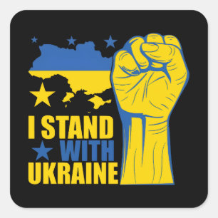 Ich stehe mit der Ukraine zusammen. Unterstützung  Quadratischer Aufkleber