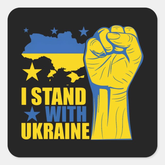 Ich stehe mit der Ukraine zusammen. Unterstützung  Quadratischer Aufkleber (Vorderseite)