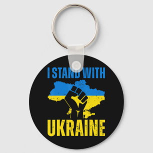Ich stehe mit der ukrainischen Fahne auf dem Höhep Schlüsselanhänger
