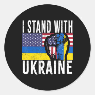 Ich stehe mit der ukrainischen Fahne der amerikani Runder Aufkleber