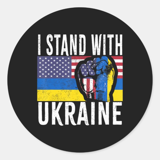 Ich stehe mit der ukrainischen Fahne der amerikani Runder Aufkleber (Vorderseite)