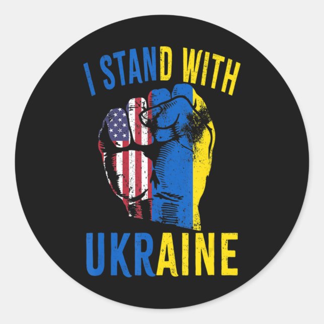 Ich stehe mit der ukrainischen Fahne der amerikani Runder Aufkleber (Vorderseite)