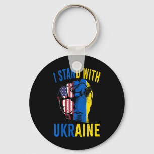 Ich stehe mit der ukrainischen Fahne der amerikani Schlüsselanhänger