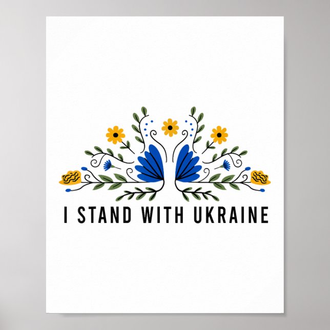 Ich stehe mit der ukrainischen Flagge Sonnenblumen Poster (Vorne)