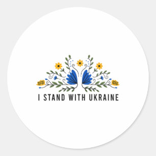 Ich stehe mit der ukrainischen Flagge Sonnenblumen Runder Aufkleber