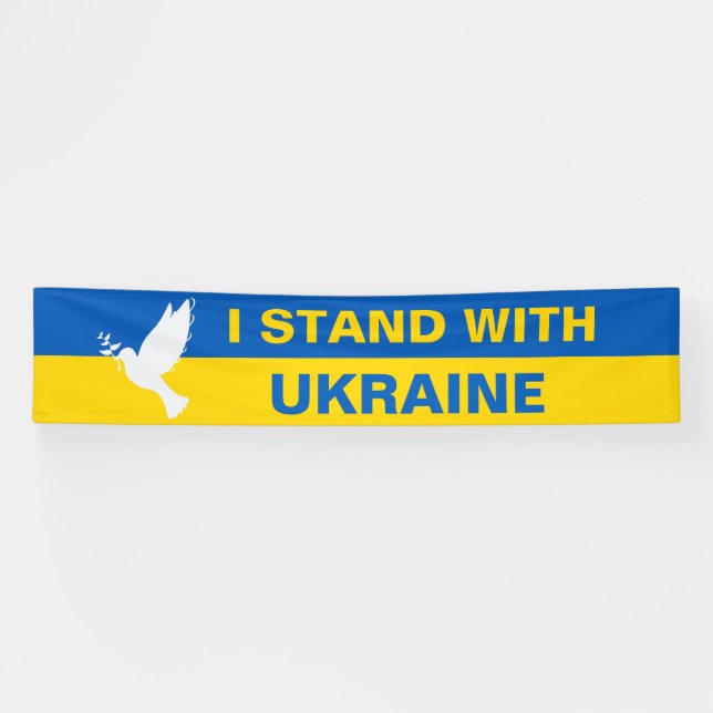Ich stehe mit der ukrainischen Flagge Tauben Fried Banner (Horizontal)