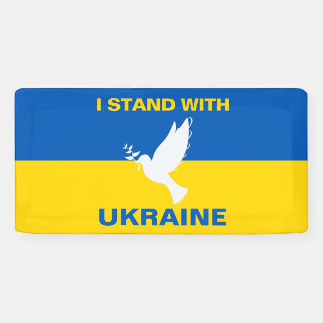 Ich stehe mit der ukrainischen Flagge Tauben Fried Banner (Horizontal)