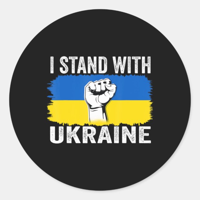 Ich stehe mit der ukrainischen Flaggenunterstützun Runder Aufkleber (Vorderseite)