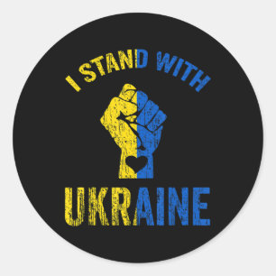 Ich stehe mit der ukrainischen Flaggenunterstützun Runder Aufkleber