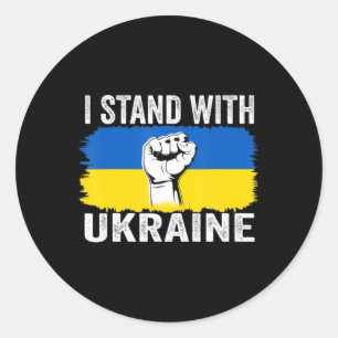 Ich stehe mit der ukrainischen Flaggenunterstützun Runder Aufkleber