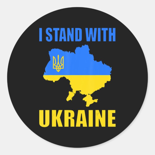 Ich stehe mit der ukrainischen Karte und ukrainisc Runder Aufkleber (Vorderseite)