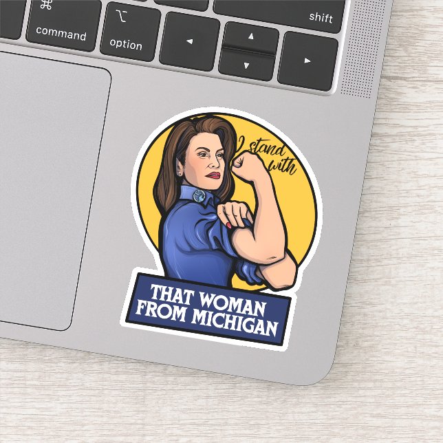 Ich stehe mit dieser Frau aus Michigan da Aufkleber (Detail)