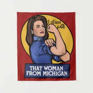 Ich stehe mit dieser Frau aus Michigan da Wandteppich