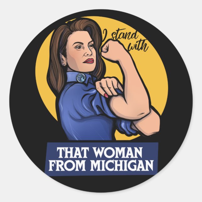Ich stehe mit dieser Frau aus Michigan Michigander Runder Aufkleber (Vorderseite)