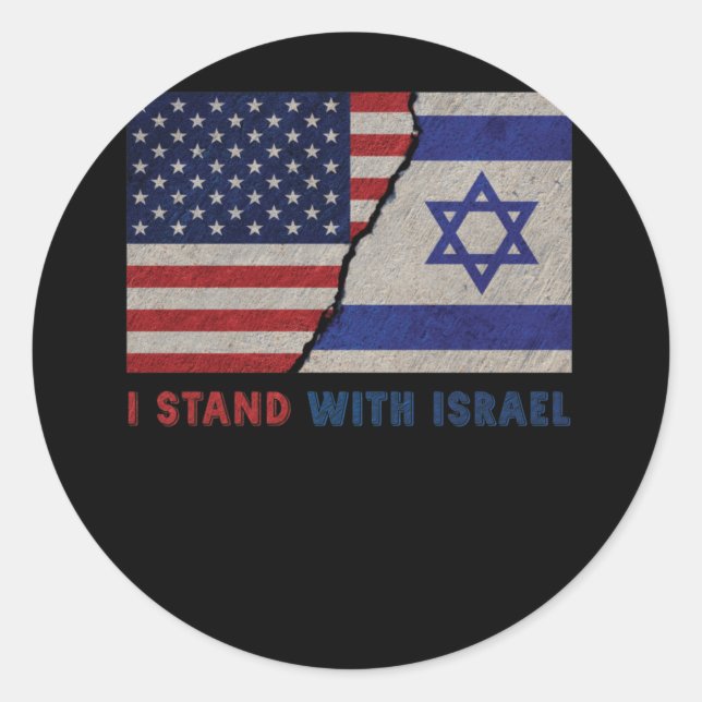 Ich stehe mit Israel, Patriotische Flagge der USA  Runder Aufkleber (Vorderseite)