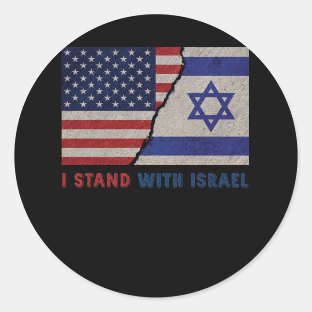 Ich stehe mit Israel, Patriotische Flagge der USA  Runder Aufkleber (Vorderseite)