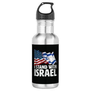 Ich stehe mit Israel USA Amerikanische Flagge Edelstahlflasche