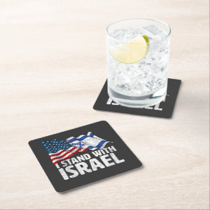 Ich stehe mit Israel USA Amerikanische Flagge Rechteckiger Pappuntersetzer