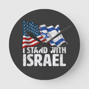 Ich stehe mit Israel USA Amerikanische Flagge Runde Wanduhr