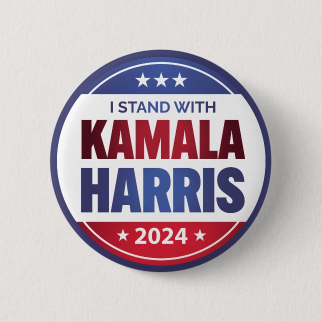Ich stehe mit Kamala Harris 2024 Blue Stroke Button (Vorderseite)