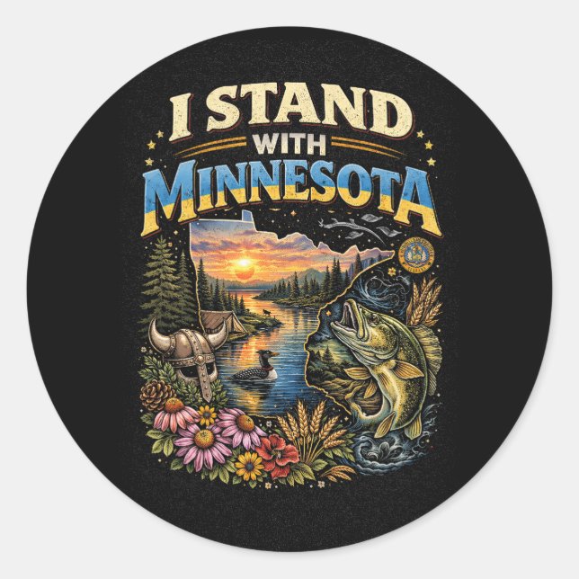 Ich stehe mit Minnesota Runder Aufkleber (Vorderseite)