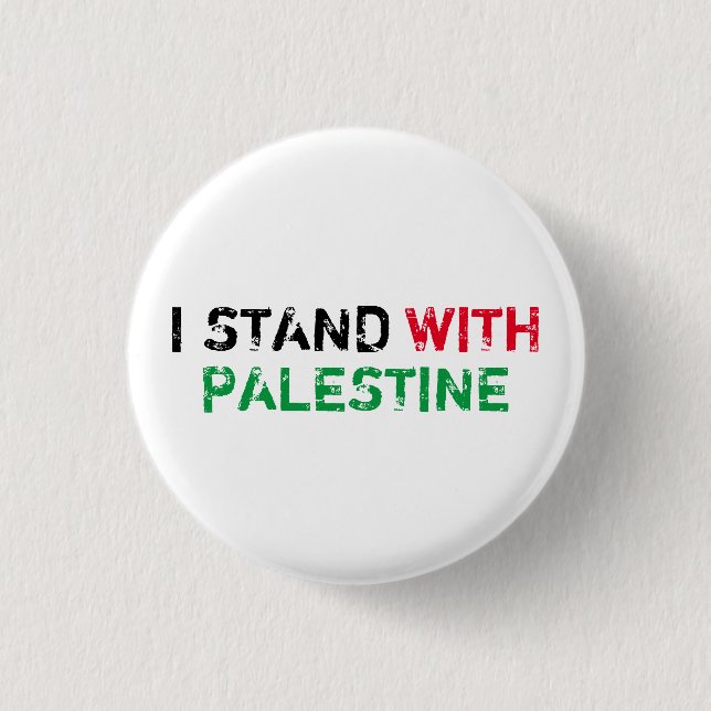 Ich stehe mit Palästina schwarz-grün Typografie Button (Vorderseite)