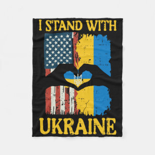 Ich stehe mit Ukraine Amerikanische Flagge Hand He Fleecedecke